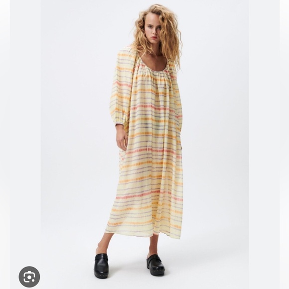 Zara midi dress yellow semi sheer sz small - Picture 1 of 8